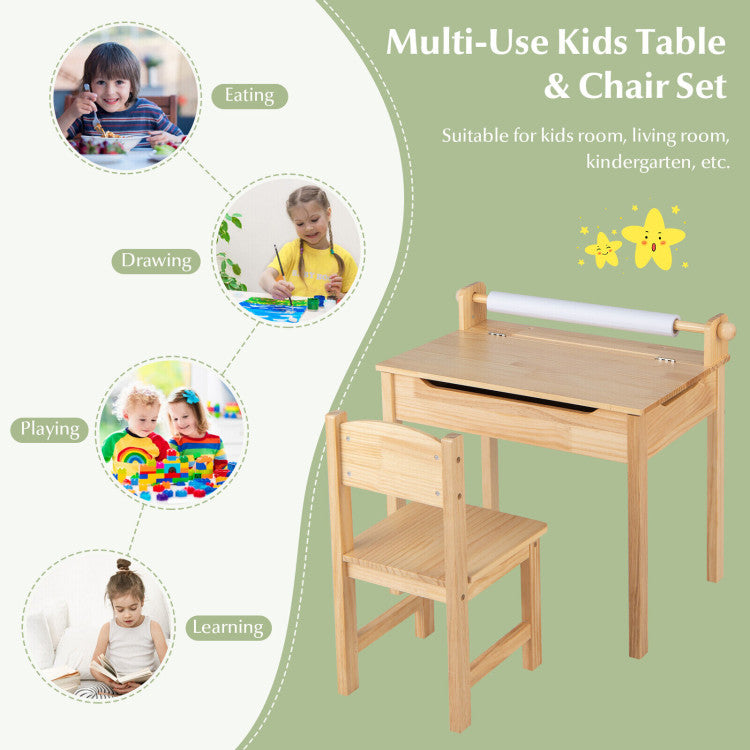 Toddler Multifunctional Activity Table and Chair Set with Paper Roll Holder