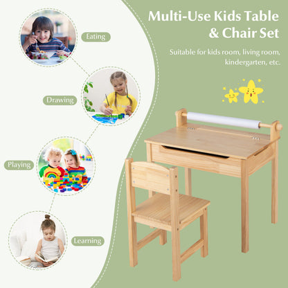 Toddler Multifunctional Activity Table and Chair Set with Paper Roll Holder