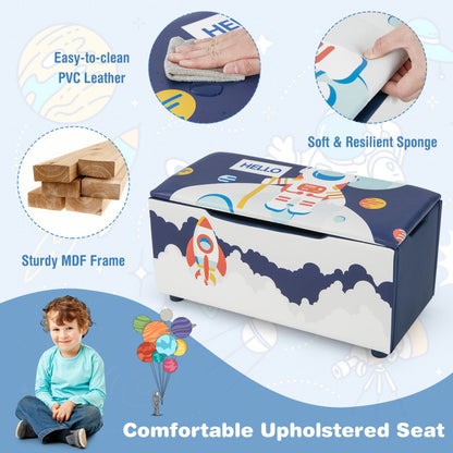 Kids Wooden Upholstered Toy Storage Box with Removable Lid