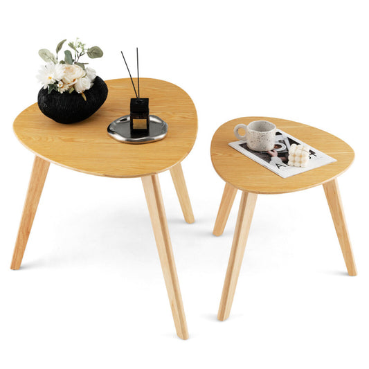 Set of 2 Triangle Modern Coffee Tables in Rubber Wood for the Living Room