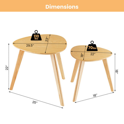 Set of 2 Triangle Modern Coffee Tables in Rubber Wood for the Living Room