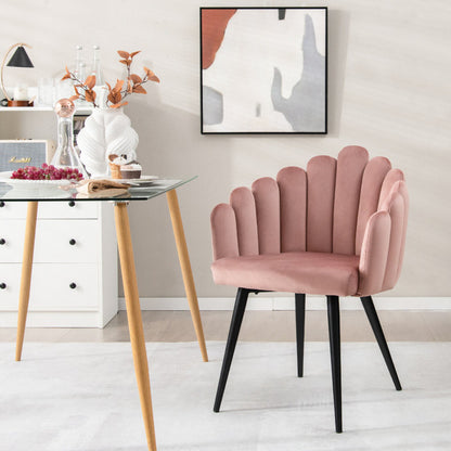 Modern Velvet Dining Chair with Metal Base and Petal Backrest