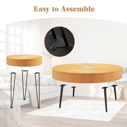 2 Sets of Wooden Coffee Tables with Metal Legs and Adjustable Foot Pads - Radial Pattern