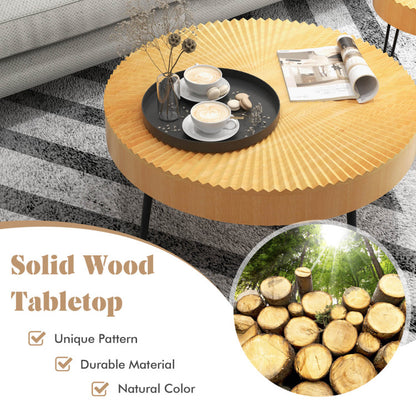 2 Sets of Wooden Coffee Tables with Metal Legs and Adjustable Foot Pads - Radial Pattern