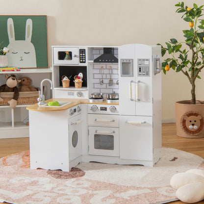 Wooden Kid's Corner Kitchen Playset with Stove for Toddlers