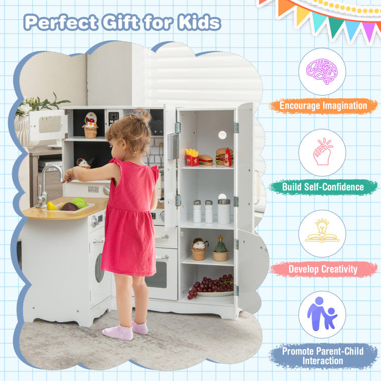 Wooden Kid's Corner Kitchen Playset with Stove for Toddlers