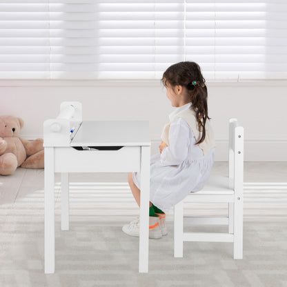 Wooden Kids Table and Chair Set with Storage and Paper Roll Holder