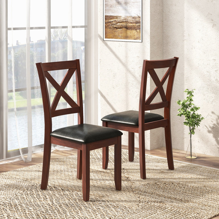 Set of 2 Wooden Kitchen Dining Chairs with Padded Seat and Rubber Wood Legs