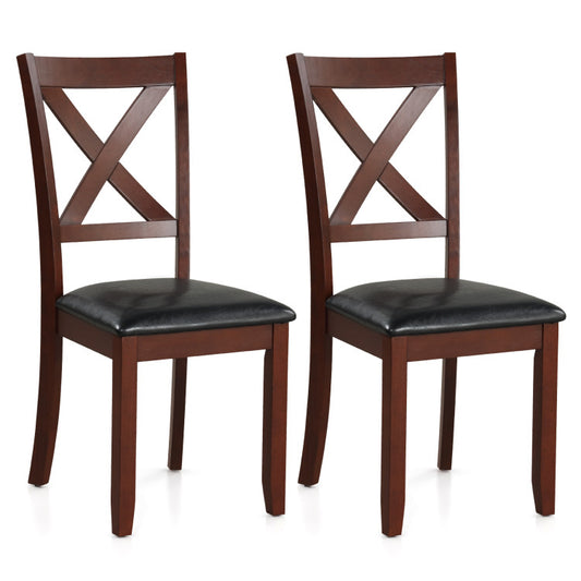 Set of 2 Wooden Kitchen Dining Chairs with Padded Seat and Rubber Wood Legs