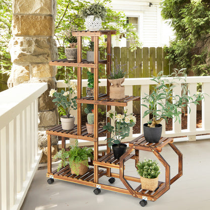 8-Tier Plant Stand with Lockable and Detachable Wheels for 12 Pots