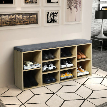 10-Cube Organizer Shoe Storage Bench with Cushion for Entryway