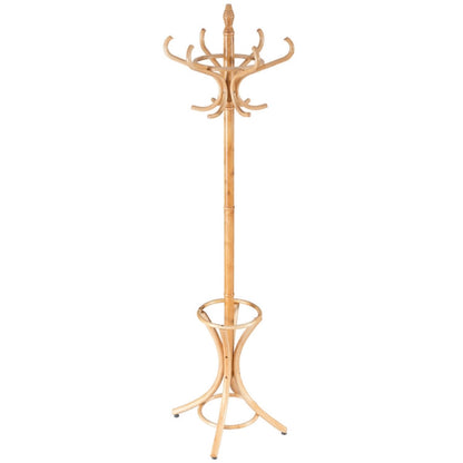 Wooden Standing Coat Rack Tree with 12 Hooks and Umbrella Stand