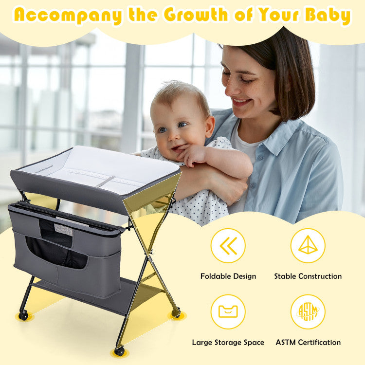 Portable Adjustable Height Newborn Nursery Organizer with Wheel