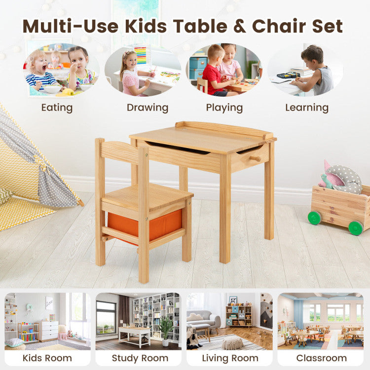 Wood Activity Kids Table and Chair Set with Storage Space