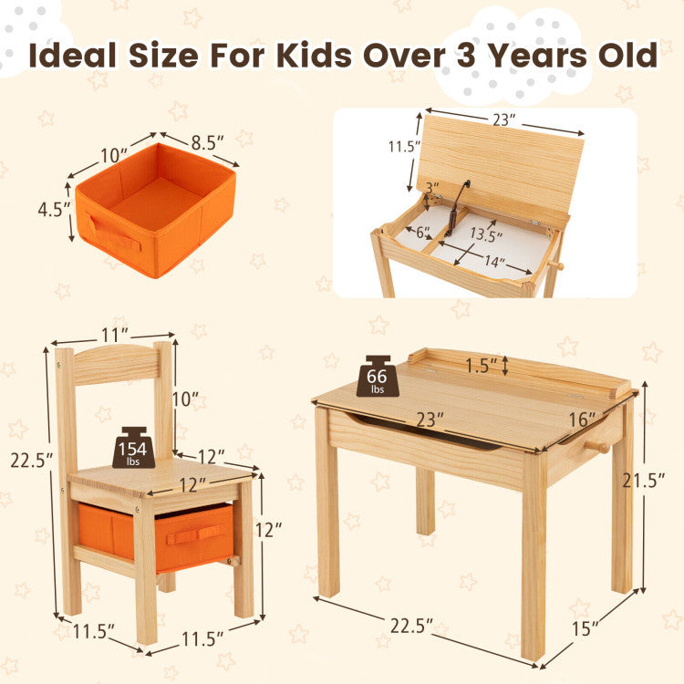 Wood Activity Kids Table and Chair Set with Storage Space