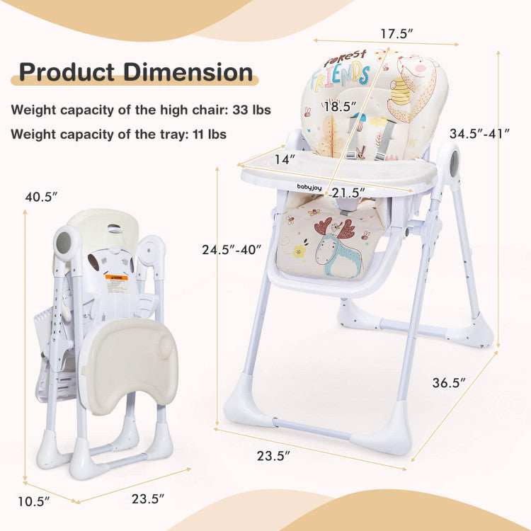 Folding High Chair with Multiple Recline and Height Positions