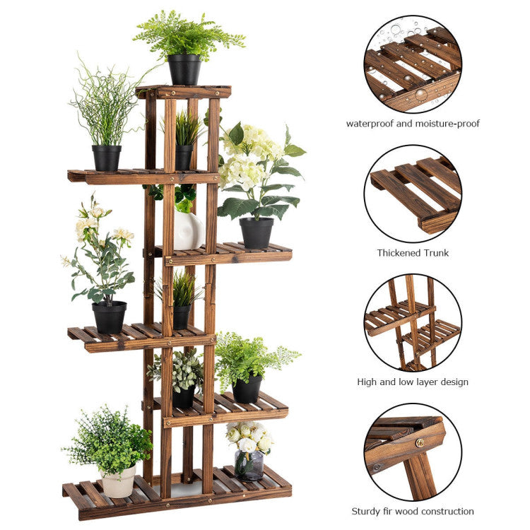 6-Tier Garden Wooden Shelf Storage Plant Rack Stand