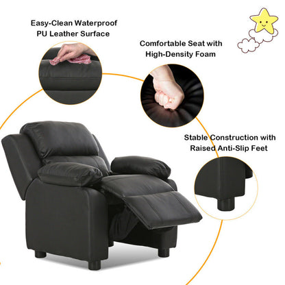 Kids Deluxe Headrest Recliner Sofa Chair with Storage Arms