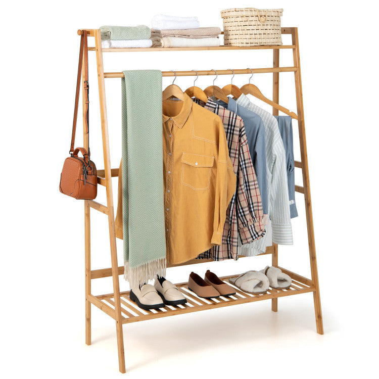 Bamboo Clothing Rack with Storage Shelves