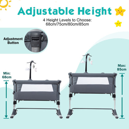 Height-Adjustable Baby Side Crib with Music Box and Toys