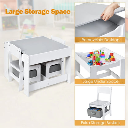 2-In-1 Desktop Kids Table Chairs Set With Storage Boxes