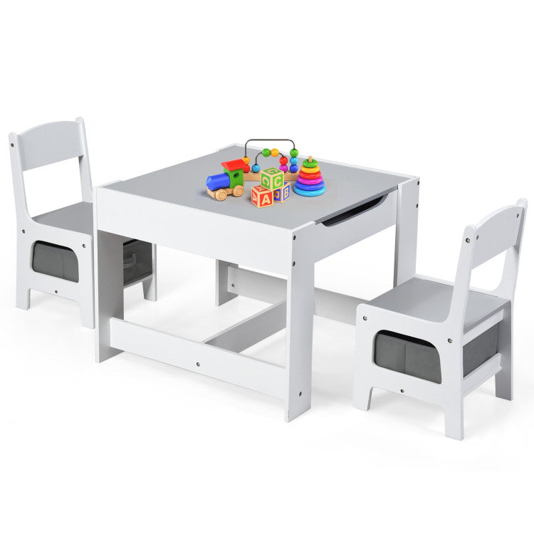 2-In-1 Desktop Kids Table Chairs Set With Storage Boxes