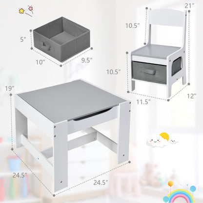 2-In-1 Desktop Kids Table Chairs Set With Storage Boxes