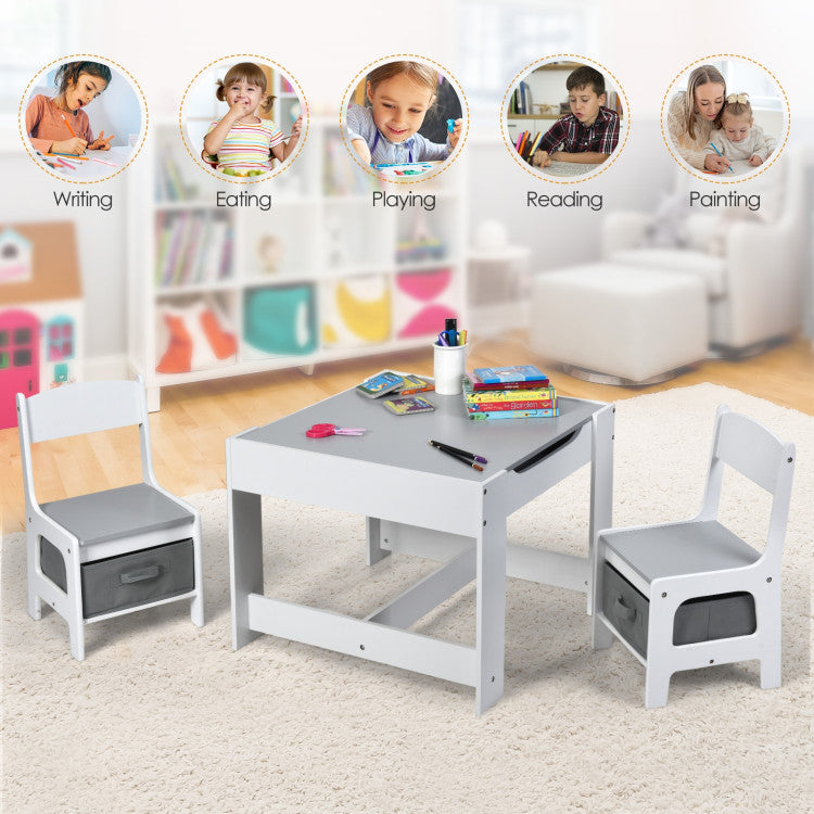 2-In-1 Desktop Kids Table Chairs Set With Storage Boxes