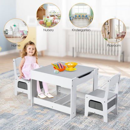 2-In-1 Desktop Kids Table Chairs Set With Storage Boxes