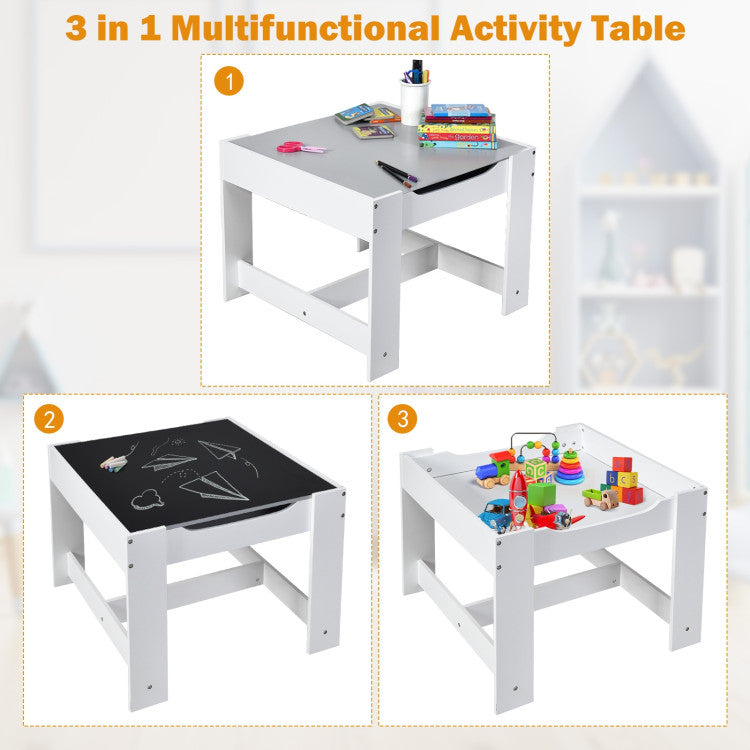 2-In-1 Desktop Kids Table Chairs Set With Storage Boxes