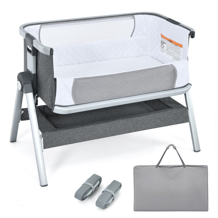 Baby Bedside Bassinet with Storage Basket and Wheels