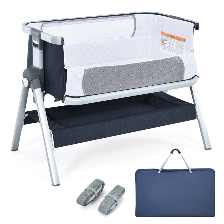 Baby Bedside Bassinet with Storage Basket and Wheels