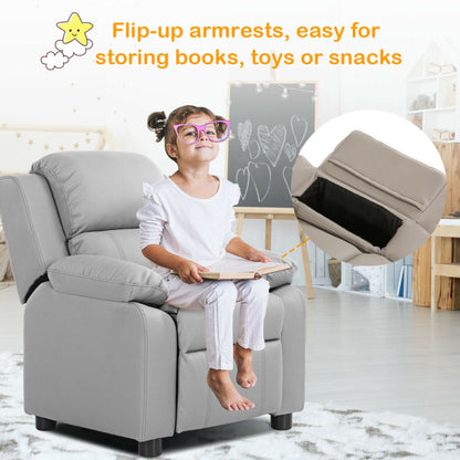 Kids Deluxe Headrest Recliner Sofa Chair with Storage Arms