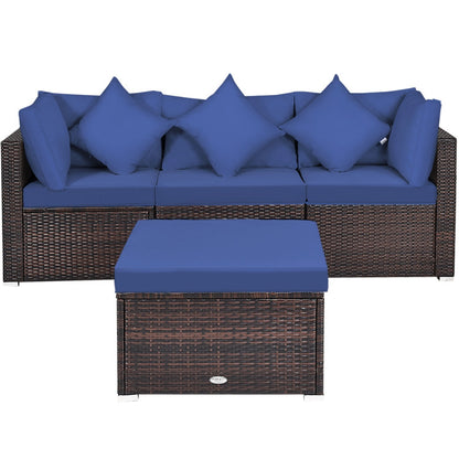 4 Piece Patio Rattan Furniture Set with Removable Cushions and Pillows