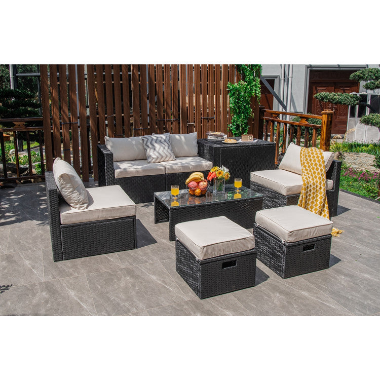 8-Piece Patio Furniture Set with Storage Box and Waterproof Cover