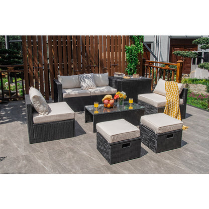 8-Piece Patio Furniture Set with Storage Box and Waterproof Cover