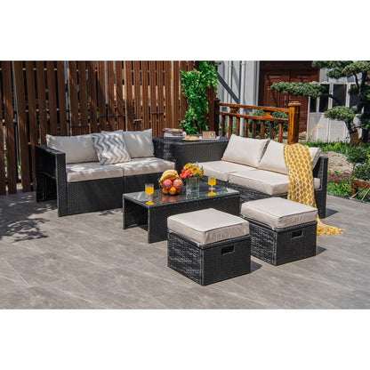 8-Piece Patio Furniture Set with Storage Box and Waterproof Cover