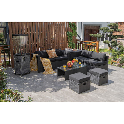 8-Piece Patio Furniture Set with Storage Box and Waterproof Cover