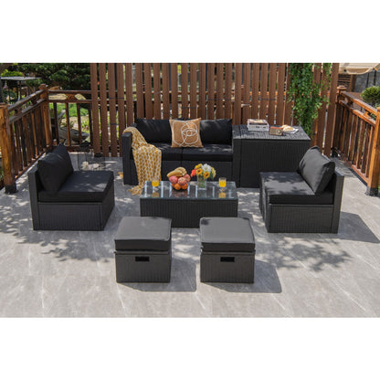 8-Piece Patio Furniture Set with Storage Box and Waterproof Cover