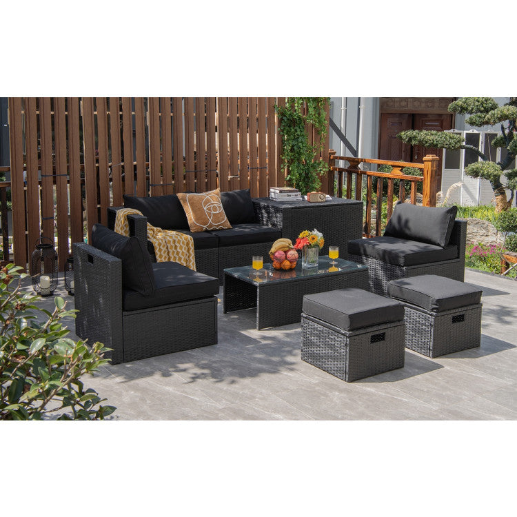 8-Piece Patio Furniture Set with Storage Box and Waterproof Cover