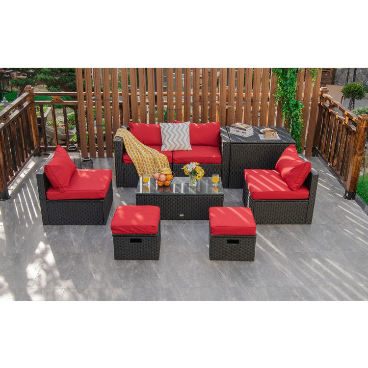 8-Piece Patio Furniture Set with Storage Box and Waterproof Cover