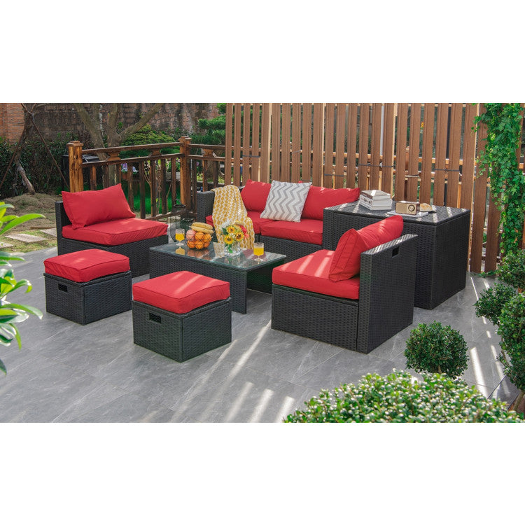 8-Piece Patio Furniture Set with Storage Box and Waterproof Cover