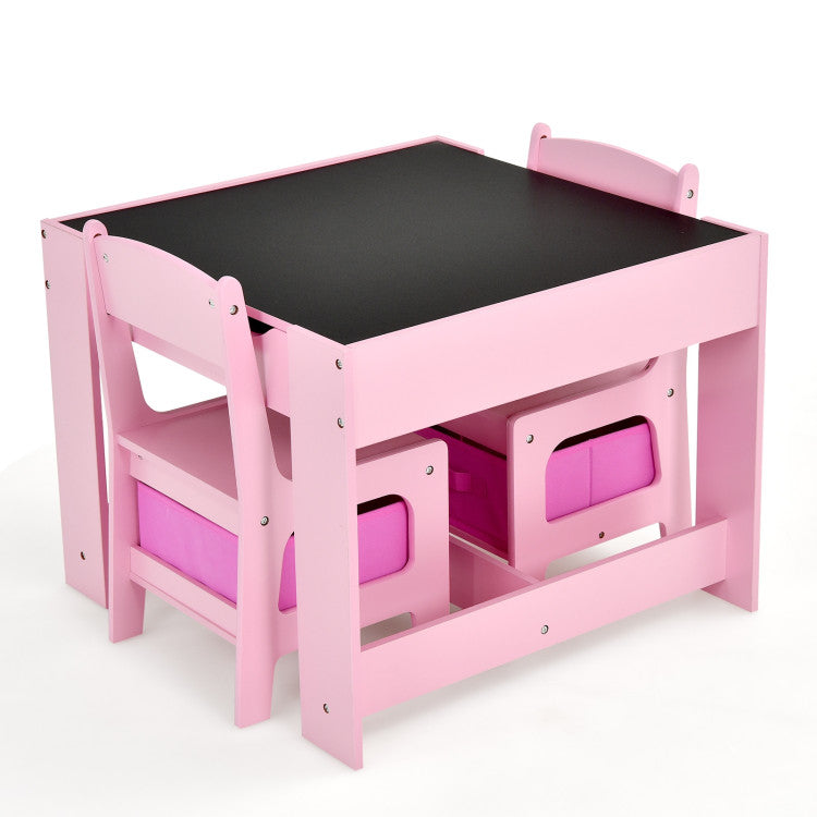 2-In-1 Desktop Kids Table Chairs Set With Storage Boxes