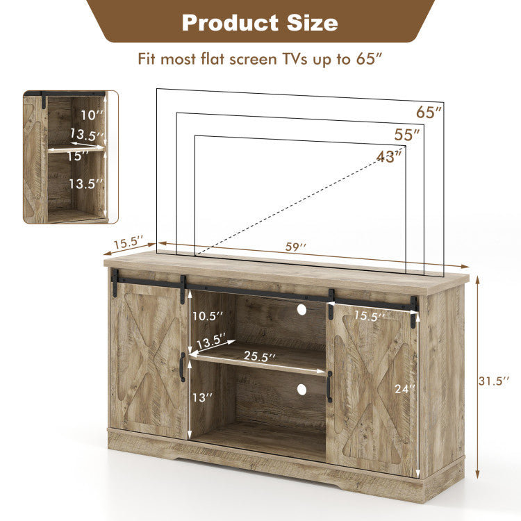 Farmhouse Entertainment Center with Adjustable Shelves and Storage Cabinet