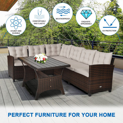 3 Piece Hand-Woven Rattan Outdoor Sofa Set with Dining Table