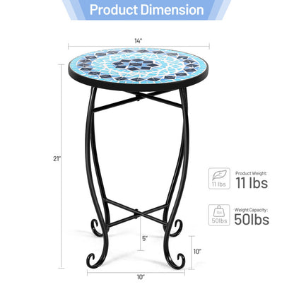 14-Inch Mosaic Round Side Table Plant Stand for Patio Lawn Garden