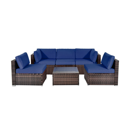 6 Piece Patio Rattan Furniture Set with Cushions