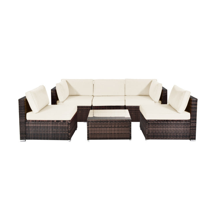 6 Piece Patio Rattan Furniture Set with Cushions