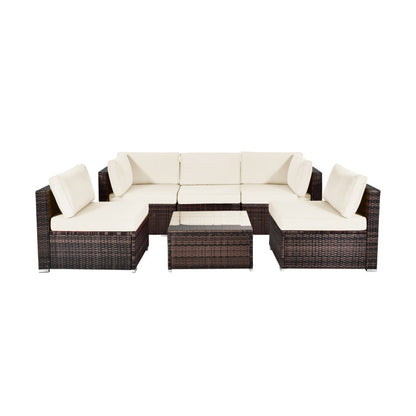 6 Piece Patio Rattan Furniture Set with Cushions