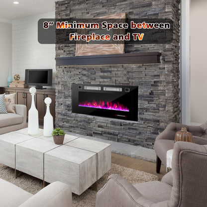 Ultra-Thin Electric Fireplace with Decorative Crystals